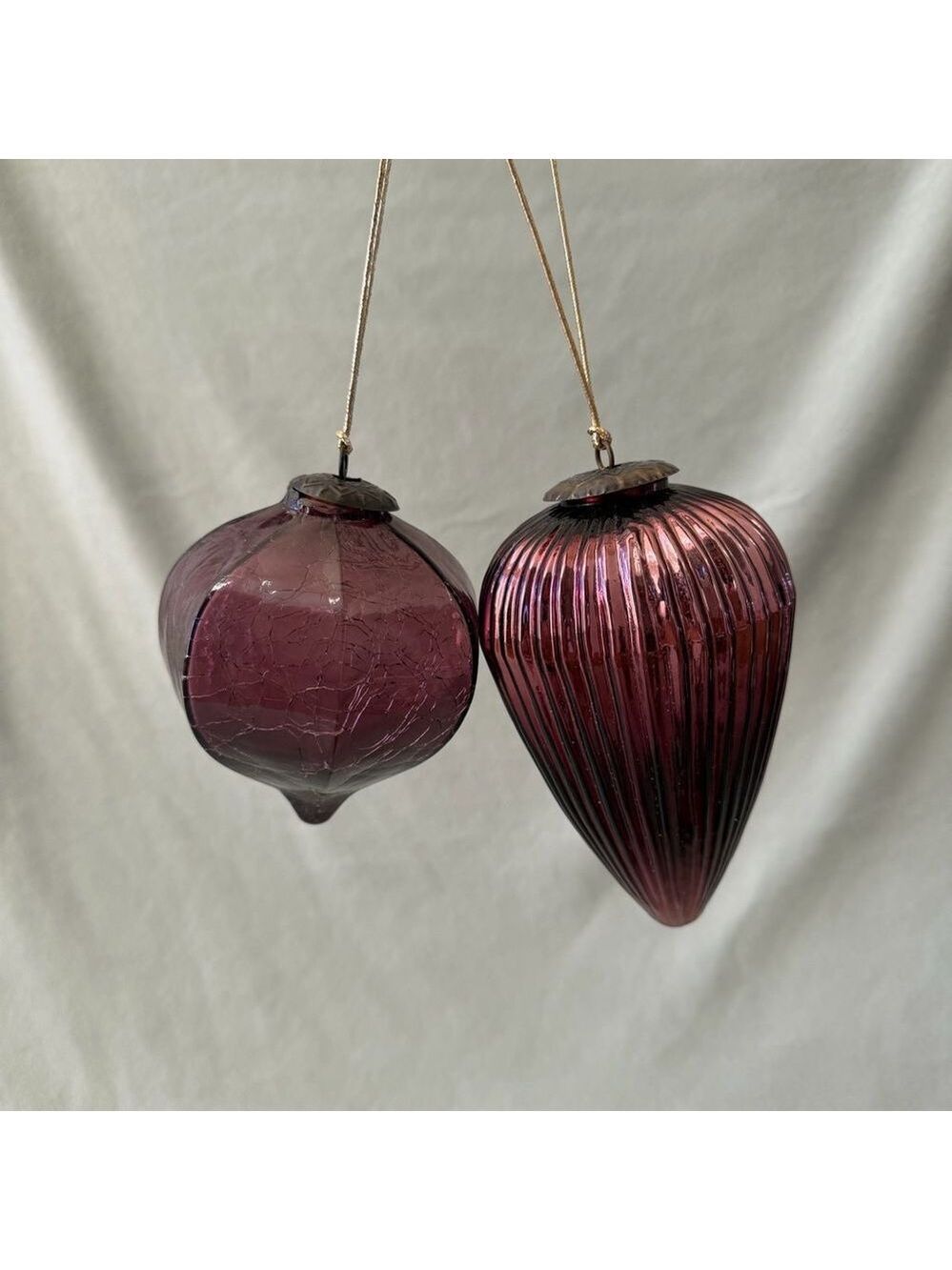 Purple Blown Glass Kugel Ball Christmas Ornament Set Of 6 - Picture 7 of 9